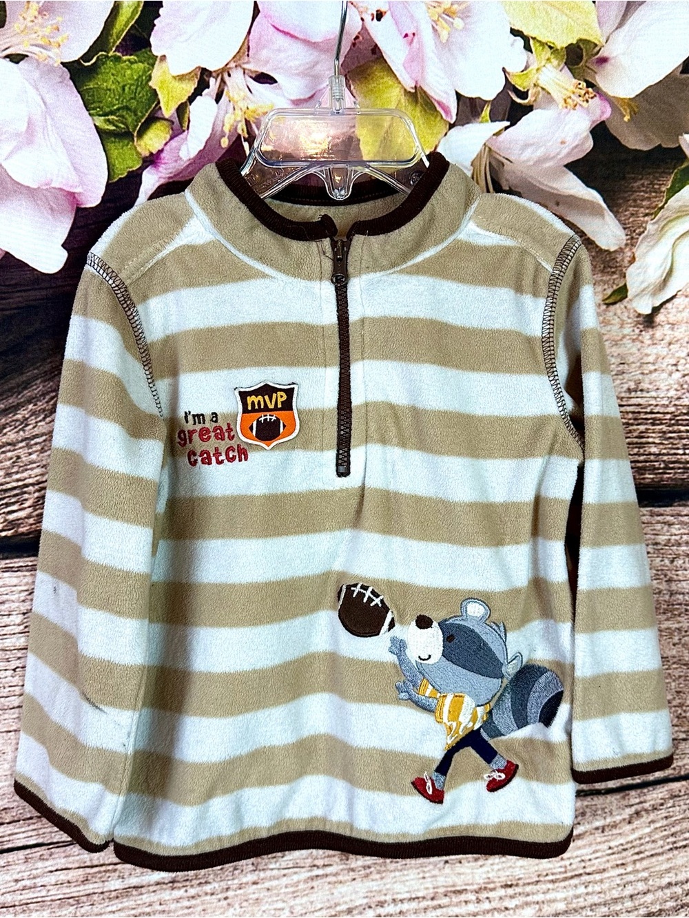 Child of Mine Toddler Boys Brown Striped I’m a Great Catch Sweatshirt 24 months